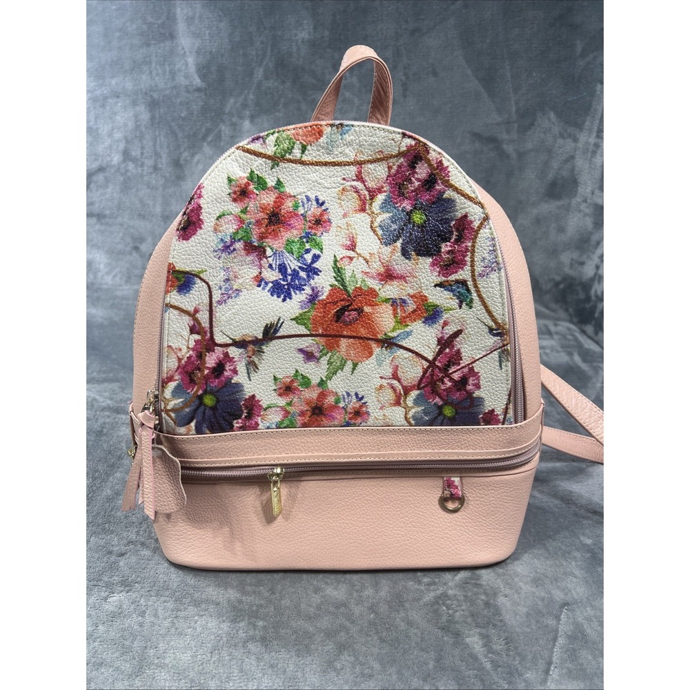 Puro Cuero Leather Backpack Floral Glam Boho Cottagecore Blush Pink Spring Chic - Picture 2 of 11